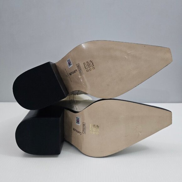 Larroude James Ankle Boot Womens 10 Cream Leather Tall Block Heel Pointed Toe - Picture 13 of 15